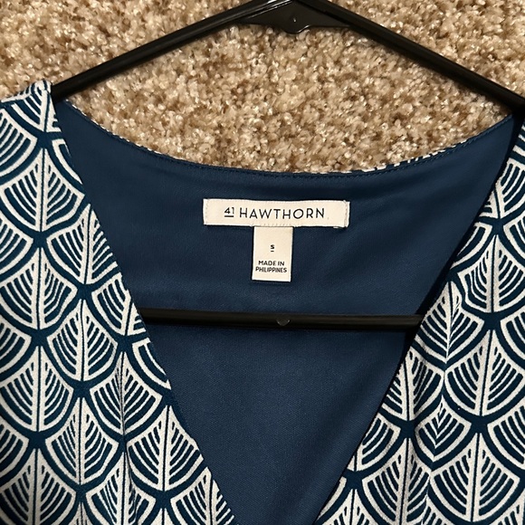 41 Hawthorn Navy Geometric Faux Wrap Midi Dress - Picture 2 of 3